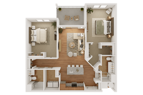 Floor plan for 2 beds, 2 baths, 1139 sqft